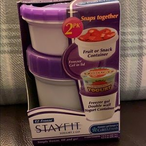 One stay-fit yogurt to go container.